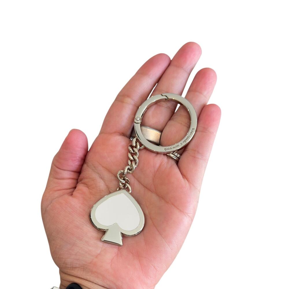 Kate Spade Spade shape Keyfob bag charm white/ black Gold tone - Picture 5 of 9